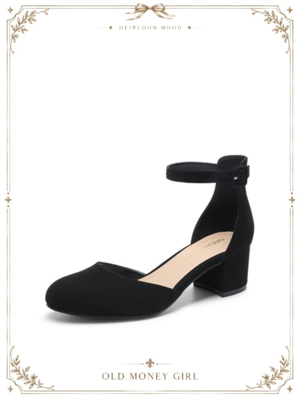 Women's Closed Toe Low Block Heel Pumps Faux Leather Round Toe Ankle Strap